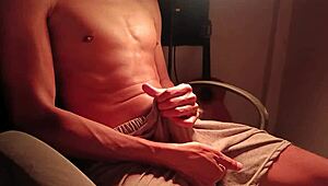 guy jerks his huge black cock loudly moaning to orgasm and massive cum.