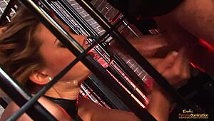 A Superb Group Sex Action with Sexy Blonde Locked in Cage