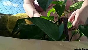 regando minhas plantas toda pelada na varanda para quem quiser ver - parte 02-