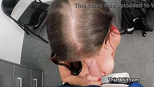 Office threeway with slutty mature suspect spied on