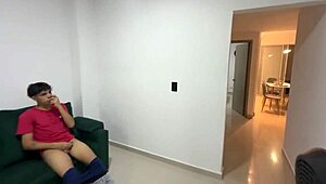 Hijastro masturbates with madrastra's panties, fulfills fantasy