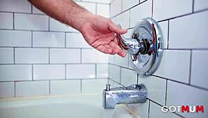 In the steamy shower, a blonde milf gets roughly fucked and spanked by her athletic lover.