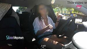 Thay Ksada, Hot Latina Wife, Shows Off Big Tits in Car to Stranger, Lets Him Touch with English Subs