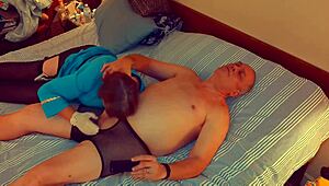 Granny Nurse in Costume Sucks Cock for New Year.