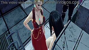 Tifa endures Ocelot's machine tormenting her tits