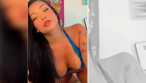 Oriental Latina Pornstar in Lingerie Masturbates Big Ass with Huge Dildo Tattoo Tease