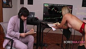 Feels so good getting bent over doggystyle by boss as shaved secretary with spitting action