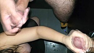 Glory hole in cabin, naughty fun with big black cock.