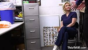 big tit nurse thief sucks off officer after getting caught on hidden cam at work