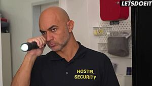 lilly bella's tight 18yo pussy gets banged hard by security guy's monster cock in hostel