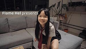 Eighteen-Year-Old Student in School Uniform Begs for Harder Rough Sex