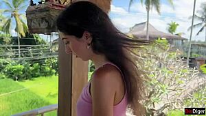 Cute girl feels excited eating burger with cum on face in public cafe