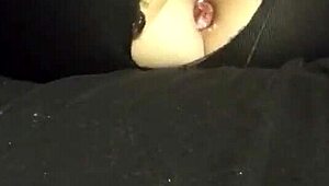 bored slut wife pounds pussy and squeezes plug into her tight ass.