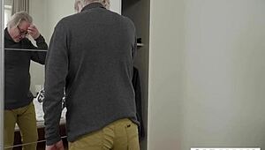 Intriguing scene of helping hand for oldhans in neighborhood setting