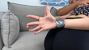 Mom's friend really enjoys sucking with hands tied up