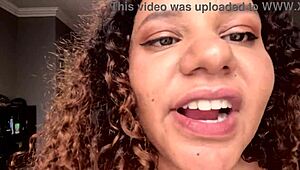 BBW chatting while using dildo on oiled chest.