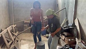 Bricklayer Rips Clothes Off Horny Latina Whore and Fucks Her Dripping Wet Pussy Hard on Desk