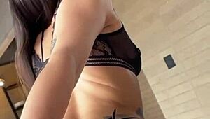 Petite Latina Lingerie Model Takes Monster Cock Anal Creampie Backstage Vertical POV Cowgirl Doggystyle