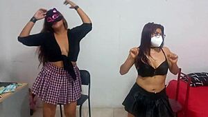 Slutty Latina Students In Lingerie Dance Seductively For Boyfriends Uniform Tease