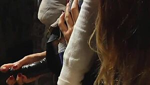 Tied Lesbian Slave Punished with Femdom Strapon Doggystyle to Orgasm