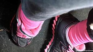 Mistress commands you follow her sweaty socks and sneakers in public fetish walk.
