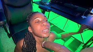 ebony babe bent over wet pussy takes monster black cock creampie