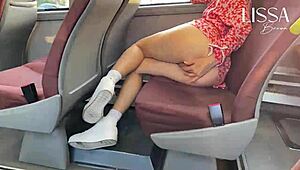 A hot latina flashes her wet panties and gropes herself on a crowded public bus.