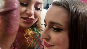 Curvy college blondes blake blossom and laney grey ride brad newman's monster cock.