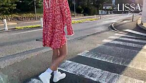 A hot latina flashes her wet panties and gropes herself on a crowded public bus.