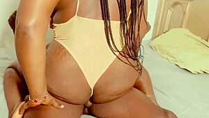 sexy ebony takes massive bbc pounding with juicy ass riding and wet pussy squirting