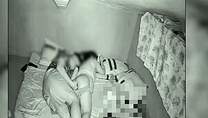Spy cam catches asian wife bent over bedroom