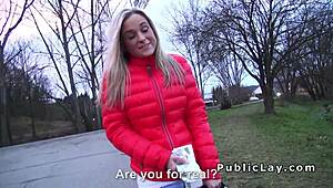 Blonde Amateur Flashes Nude Outdoors for Quick Cash Fuck!