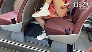 A hot latina flashes her wet panties and gropes herself on a crowded public bus.