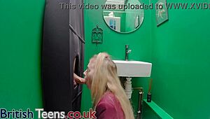 british teen in uniform sucks stranger cock at gloryhole and swallows