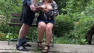 her saggy natural milf tits drip with my hot cum after outdoor handjob tease