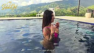 salome gil's huge latina ass bounces wildly on spanish cock by the pool