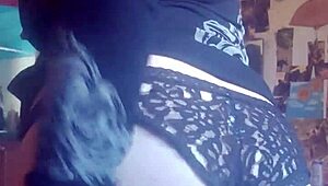 little black tease with small tits and big ass strokes herself before riding cock hard