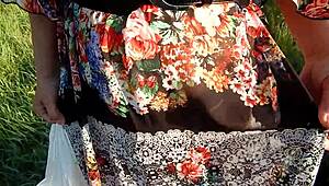 oh man... hairy chubby milf flashes thru see-thru dress outside