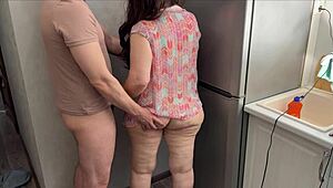 Stepmom grabs stepson's cock for homemade anal ass fuck blowjob