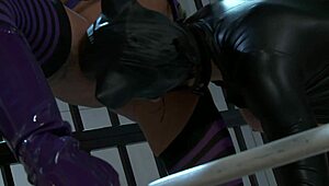 katwoman jennifer dark pounds prison cage cocks in 3way orgy!!