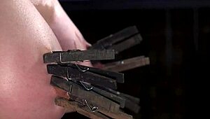 Brunette slave kneels hogtied begging for rough deepthroat punishment