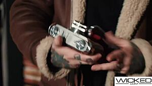 blonde model strips in lingerie for photoshoot then takes deepthroat and doggystyle pounding