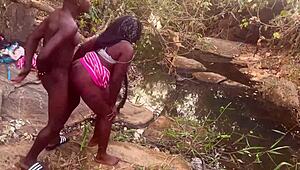damn those perfect ebony boobs bouncing in rough stream doggystyle 🌊🍈