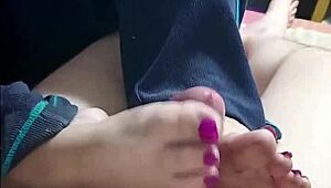stacy mom milf teases stepson with kinky footjob and hot jizz finish