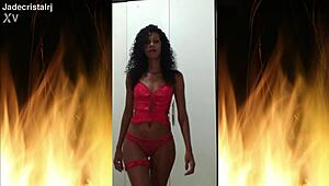 Neighbor goes wild when jade teases in lingerie flashing her juicy latina ass and shaved pussy close-up