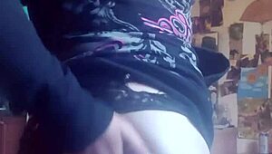 little black tease with small tits and big ass strokes herself before riding cock hard