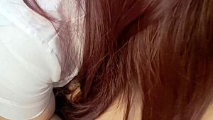 sexy asian cosplay babe gives sloppy blowjob and swallows hot cum load