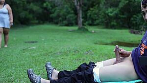 voyeur latina bbw milf with huge tits masturbates me rough outdoors public park forest slap