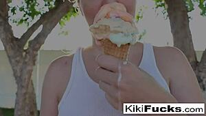 kiki's melting ice cream all over her tits and pussy 😩🍦💦