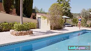 Ladylyne's juicy oiled tits bounce on bbc deepthroat doggystyle cunilingus!